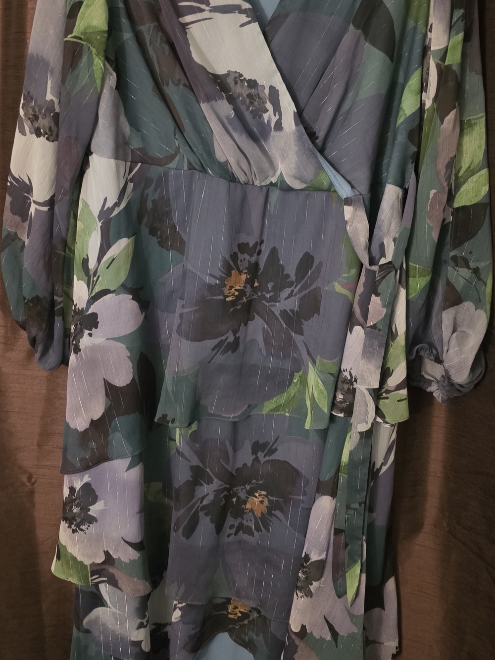 Floral Wrap-Style Women's Top in Teal and Green